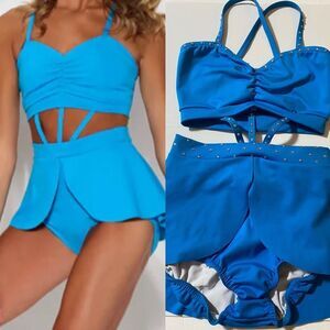 Kelle solo dance costume aqua blue semi custom rhinestone 2907 Pretty Girls SA